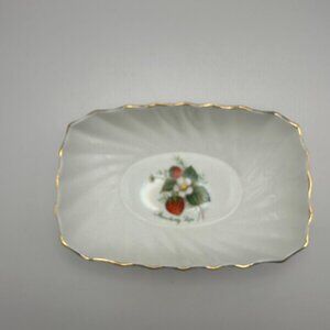 Adderley Fine Bone China Ripe Strawberry Oval Dish W Gold Trim Made in England